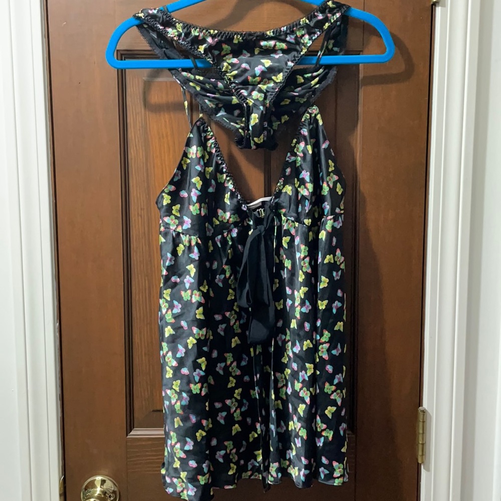 Victoria’s Secret Babydoll Set Butterflies Black L